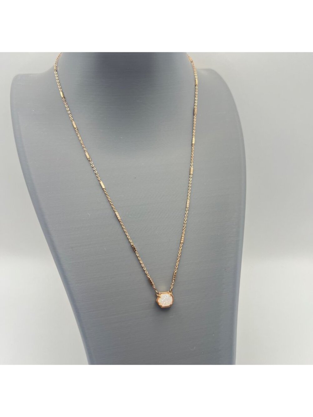 Kendra Scott Iridescent Drusy Necklace Rose Gold Tone 16" + 2" Druzy LOOK READ